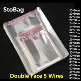 StoBag 100pcs Clear Self Adhesive Cello Cellophane Bag Self Sealing Plastic Bags Clothing Jewelry Packaging Candy OPP Resealable Y1202