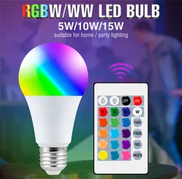 Светодиодные лампы E27 Smart Control Light Dimmable 5W 10W 15W RGBW лампа красочные Изменение лампы светодиоды Лампада белый декор дома