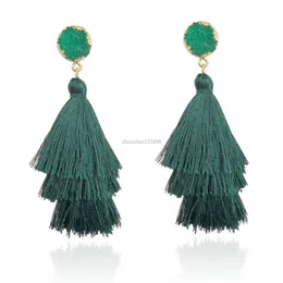 Women Drusy Layered tassel earrings stud Statement Big Dangle Drop Earrings for Women Fashion Jewelry Gift will and sandy new