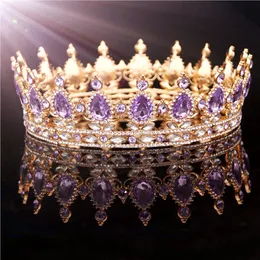 Złoto Purpurowa Królowa Królowa Bridal Crown Dla Kobiet Strzelona Prom Korowód Ślub Tiaras i Korony Akcesoria Do Włosów Y1130