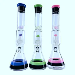 Colored glass bong 14Inches hookah tall heady thick water pipe inline perc dab oil rig bongs heavy big wax pink beaker pipes