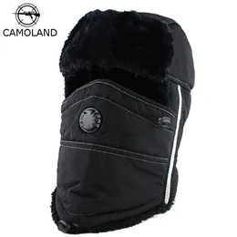 Kış Tuzağı Askeri Şapkası Erkek Kadınlar Termal Bombacı Şapkası Scarf Anti-Haze Mask Rus Ushanka Earflap Snow Ski Balaclava Y200110