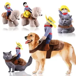 Funny Pet Dog Riding Costumes Coat Cat Puppy Clothes for Small Large Dogs Chihuahua Pug Clothing Bulldog Outfit Products 201126