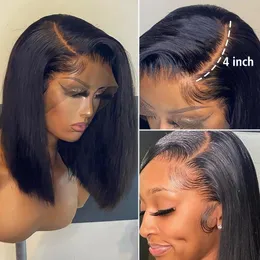 150% densitet Bob-peruk spetsfront brasilianska mänskliga hårpärvar för svarta kvinnor Pre plocked kort naturlig 13x4 rak hd full frontal stängning peruk