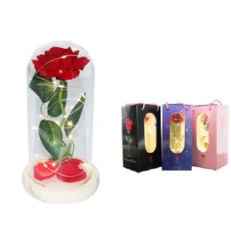 Rose Lasts Forever with Led Lights in Glass Dome Creative Gift for Valentine's Day Wedding Anniversary Birthday Present