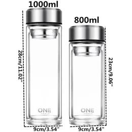 800ml / 1000ml 스포츠 물병 차 주입기 유리 물 병 휴대용 누설 방지 Drinkware 진공 차 커피 컵 여행 머그컵 201029