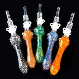 Glass Mini Nectar Collector Kit med 10 mm Joint Quartz Tips Dab Straw Oil Rigs Silikon Rökning Rör Glasrör Glasvattenrör