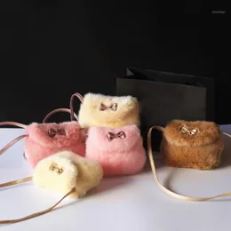 Purse Fashion Girls Kids Bowknot Mini Artificial Fur Children Handbags Cross Body Bag Comfortable Cute Handbag1