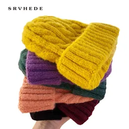 여성 비아 워런 겨울 모자 캔디 색상 모자 두꺼운 따뜻한 보닛 비니 소프트 니트 비아 코튼 트위스트 패턴 캡 9 y201024