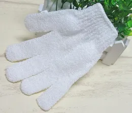 Vit nylonbadborstar, svampar Scrubbers Kroppsrengöring Duschhandskar Exfoliating Bath Glove Fem Fingrar Badrum Hemleveranser