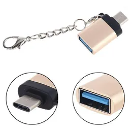 Hubs Metal T YPE C Man till USB 3.0 Kvinna OTG Adapter Converter med kedja för mobiltelefon Smart Phones Tablet U Disk Keyboard1