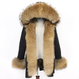 Водонепроницаемая парка зимняя куртка женская реальная лиса меховой лайнер пальто большой натуральный енот меховой капюшон густые теплые длинные Parkas Streetwear новый 201112
