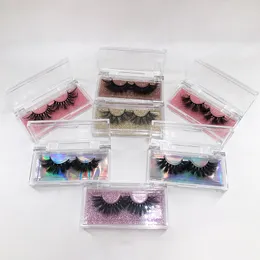 Custom Eyelash Förpackning Box Akryl Rektangel Väska Dramatisk Lång 25mm Mink Ögonfransar Privat Logo Flase Eyelashes Case