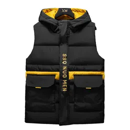 YMWMHU Aşağı Yelek Erkekler Su Geçirmez Yelek Kapşonlu Yaka Erkekler Yastıklı Yelek Hafif Erkekler Için Zip-up Yelek Kış Giysileri Hood 201120