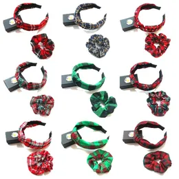 11 Colors Christmas Plaid Knot Hair Stick Hairbands Sets Ins Xmas Lattice Snowflake Scrunchies Women Girls Headwear Hair Accessories M3140