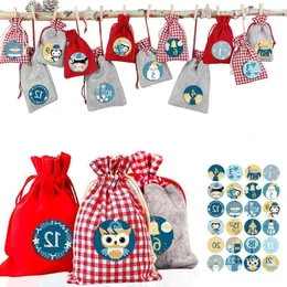 Dhl Free Ship 24pcs/set Christmas Hanging Bag 1-24 Countdown Santa Claus Christmas Decorations Supplies Wholesale