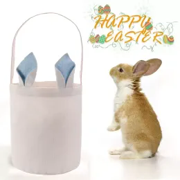 Personalized Easter Bunny Bag Festive Sublimation Rabbit Basket Long Ear Decor Candy Toy Bucket Outdoor Portable Picnic Handbag CG001