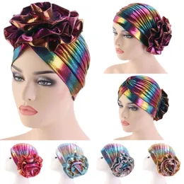 Mode Turban Wrap Caps Muslimsk damer Baotou Caps Multicolor Flower Headscarves Dubai Party Caps Ladies Headwear