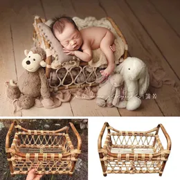 Recém -nascidos Vintage Woven Rattan Basket Studio Baby adereços para fotografia Shoot Posing Sofá Accessoire Photo Bebe LJ201105