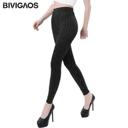 Bivigaos Novas listras verticais Slim Stretch Leggings Plus Size No Pilling Jeggings Fino Legging Calças Mulheres Sexy Leggings 201202