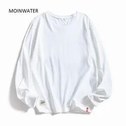 MOINWATER Donna O-Collo T-shirt a maniche lunghe Lady White Cotton Tops Donna Soft Casual Tees T-shirt nera da donna MLT1901 201125