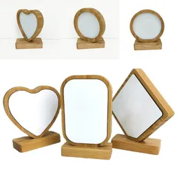 Bamboos Sublimation Blank Photo Frame With Base DIY Double Sided Wood Love Heart Round Frames Magnetism Picture Painting Decoration