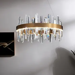 新しいクリスタルシャンデリアLED寝室のリビングルームの北欧のデザインラウンドゴールドリング光沢ハングランプのための屋内照明シャンデリア
