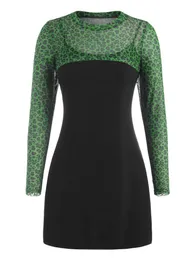 Casual Dresses Plus Size Leopard Print Mesh Shrug Top och Ribbed Dress Set Långärmade Sexiga Bodycon Mini Vestidos Kvinnor 2022