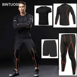 Bintuoshi 4 sztuk Dry Fit Compression Dres Fitness Tight Running Set T-Shirt Legging Męska odzież sportowa Siłownia Sport Suit Y1221