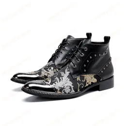 italian metal pointed toe boots printing lace up prom boots solid fashion carved motorcycle man boots