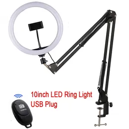 New Led Ring Light 10" 200pcs 3Color 3200K-5600K Dimmable Photography Lighting Phone Video LED Ring Lamp With Long Arm Stand