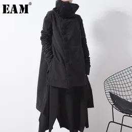 [IAM] 불규칙한 큰 크기 코튼 패딩 코트 긴 소매 느슨한 맞는 여성 파카 패션 조류 새로운 가을 겨울 YA77101 201019