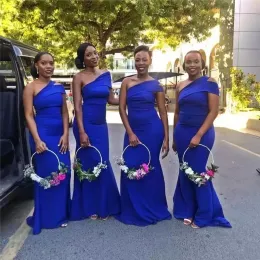 2022 Royal Blue Bridesmaid Dresses Mermaid One Shoulder Custom Made Plus Size Maid of Honor Gown African Country Wedding Guest Wear Vestidos
