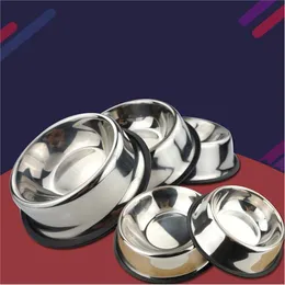 Stainless Dog Bowl Husdjur Stål Standard Pet Hundar Skålar Valp Katt Mat eller Drick Waterbowl Dish WQ30-WLL