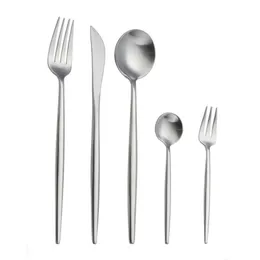 24pcs- 30pcs Silver Cutlery Cute Elf Zestaw stołowych Zestaw stali Nierdzewnej Kolacja Widelec Knife Set Srebra Set Y200111