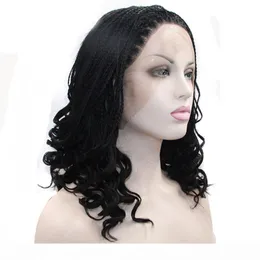 Black Box Braided Wigs For African Women Heat Resistant Fiber Synthetic Lace Front Wig 1b Natural Short Braids Wigs Half Hand Tie8762806