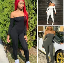 Sexy Women Jumpsuit Romper Black Long Sleeve Bodysuit Off Shoulder Elegant Casual Sportswear Jogging Nightclub Clothing 818