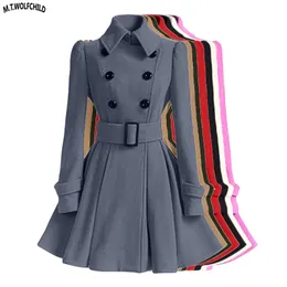 패션 2020 여성 가을 ​​겨울 의류 코트 긴 슬림 스커트 코트 벨트 캐주얼 더블 브레스트 겉옷 여성 탑스 LJ201106