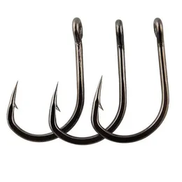 100st Fiskehakar Set Carbon Steel Single Circle Fishhook Fly Fiske Jip Barbed Carp Hooks Sea Tackle Tillbehör