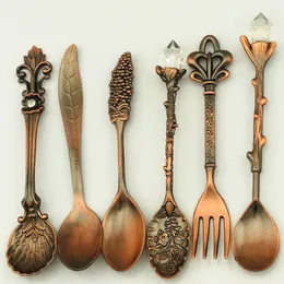 Vintage Styl Royal Style Zestaw Kitchen Dining Bar Brąz Rzeźbione Małe Kawy Sztućce Desery Widerek Spoons Zestaw obiadowy Zestaw