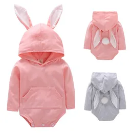 Ins-Baby Rabbit Hooded Romper Bunny Ear Easter Jumpsuits Långärmade Toddler Rompers M4038