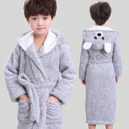New Winter Big Boys Bath Robe Children Hooded Flannel Pajamas Thicken Lengthen Bathrobes for Teenage Boy Casual Cartoon Pajamas Y200429