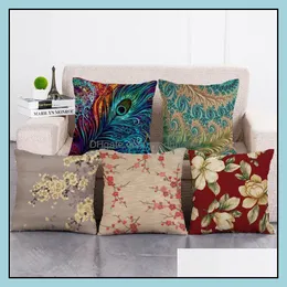 Cushion/Decorative Pillow Home Textiles & Garden Flower Printing Towel Cotton Linen 45*45Cm Pillowcase Square Throw Ers Car Decorative Case