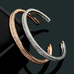 Europe America Fashion Style Lady Women Titanium steel Engraved B Letter Singlle Row Diamond Open Bangle Bracelet 2 Color