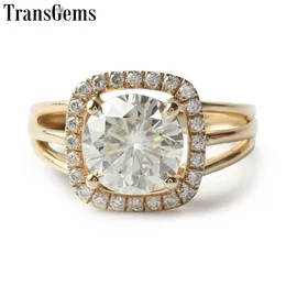 TransGems 14K Yellow Gold 2 Carat 8mm Halo Engagement Ring for Women Wedding Split Shank Ring Y200620