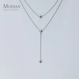 MODIAN Minimalism Three Layer Beads Y-Shape Necklace for Women 925 Sterling Silver Link Chain Necklace Fine Jewelry 2020 New Q0531