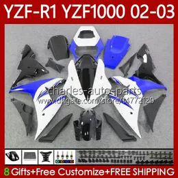 Motorcycle Fairings For YAMAHA YZF R 1 1000 CC YZF-R1 YZFR1 02 03 00 01 Body 90No.67 YZF1000 YZF R1 1000CC 2002 2003 White blue blk 2000 2001 YZF-1000 2000-2003 OEM Bodywork