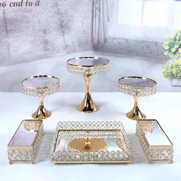 6PCS Gold Mirror Metal Round Cake Stand Wedding Birthday Party Dessert Cupcake Pedestal Display Plate Home Decor 201217
