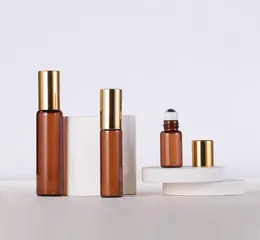 2.5ML 5ml 10ML Mini Roll On Glass bottle fragrance Amber Brown GLASS BOTTLES ESSENTIAL OIL bottle Steel Metal Roller ball SN5085