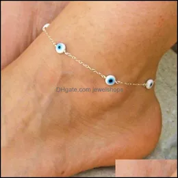 Anklets Jewelry Bohemian Layed Beads 팔찌 팔찌 여성을위한 다리 체인 블루 사악한 아이 펜던트 여름 해변 발 배달 2021 G5Tep